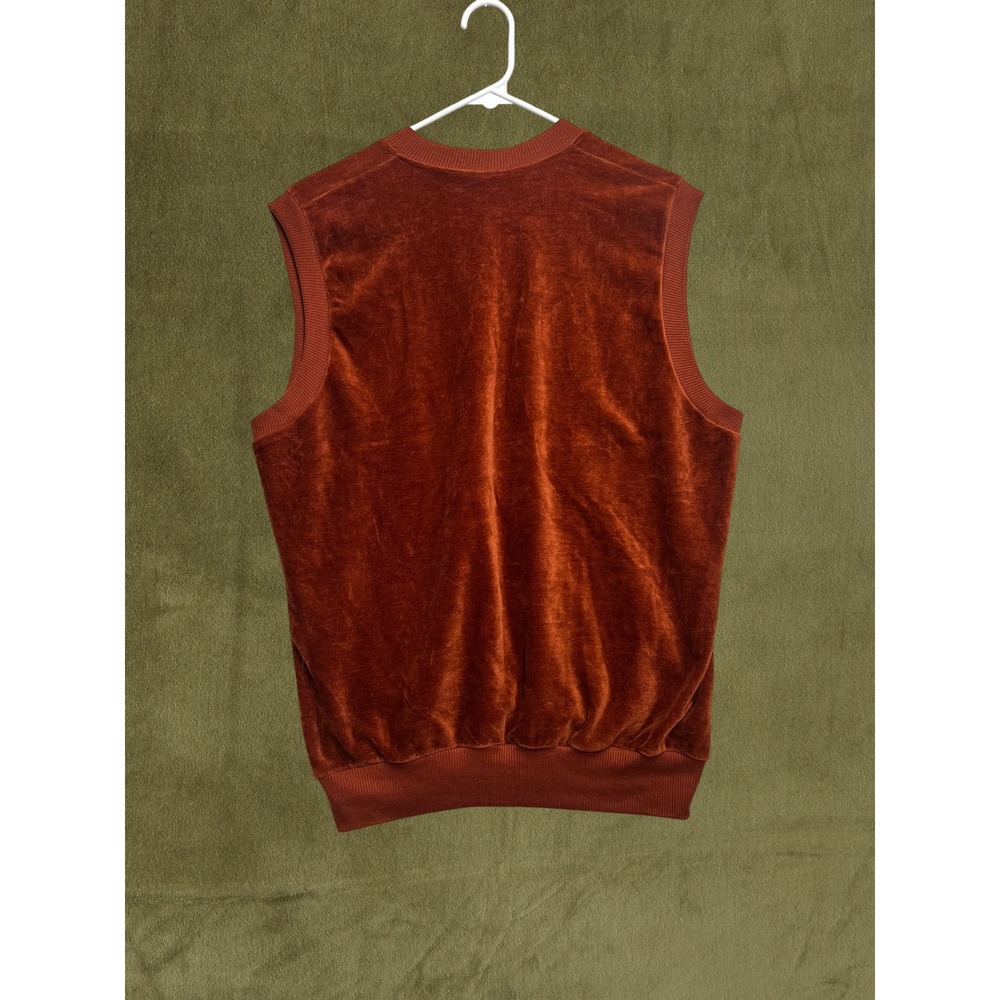 Vintage 80s Campus Velour Sweater Vest Mens Large Rust Orange V-Neck Made in USA - Picture 4 of 6